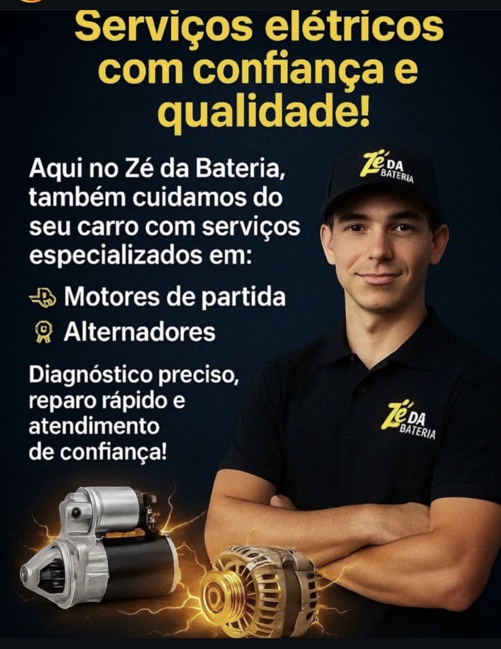 Equipe da Zé da Bateria especializada em motor de partida